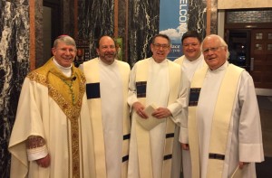 Viatorian priests gather with Bishop R. Daniel Conlon, of the Joliet Diocese after the Chrism Mass