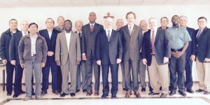 Fr. Alain Ambeault, CSV, center, and his Extraordinary General Council and translators