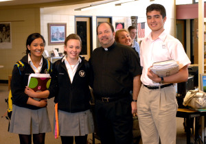 Fr. Daniel Belanger, CSV, with Bishop Mac students