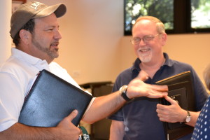 Fr. Daniel Belanger and Fr. Daniel Lydon relax after the meeting