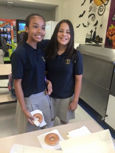 Students at St. Viator School in Las Vegas enjoy Krispy Kreme donuts as part of their celebratin