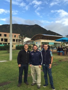 Br. Peter Lamick with two of his tour guides, Fr. Carlos Arancibia, CSV, left, and Br. Daniel Villalobos, CSV