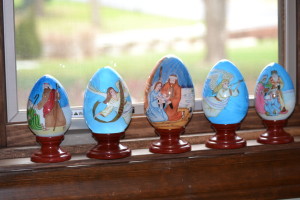 Faberge-inspired eggs, depicting the holy family, created in Poland