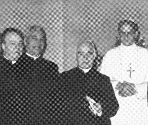 Fr. John Stafford, CSV, U.S. Provincial, far left, and Fr. Michel Sudres, CSV, Superior General, in a private audience with Pope Paul VI during the first EGC in Rome