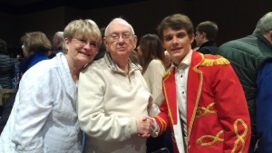 Br. Leo Ryan with Connie Cookus and her grandson, Zac Jones, after a performance of The Music Man