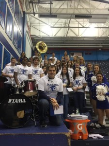 group shot with Seton hall cheerleaders