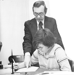 Br. Don Houde, CSV, working with a student in 1973 at Saint Viator High School