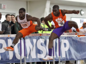 Track - Clemson's Justin Johnson competes in the 60m hurdles at the ACC Indoor Track Championships