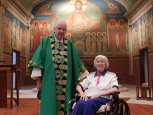 Fr. Charles Bolser, CSV, and Sr. Ann Sharp, OSB in the Benedictine Monastery chapel