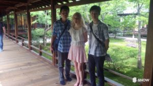 Danielle Leveille with student tour guides from Rakusei St. Viator