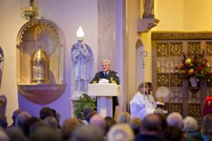 Kankakee Fire Chief Ron Young thanks parishioners for their prayers and support