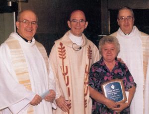 Cardinal Joseph Bernardin during a visit to Saint Viator High School in 1991