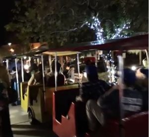 Families rode in a train around the campus to see all of the decorations